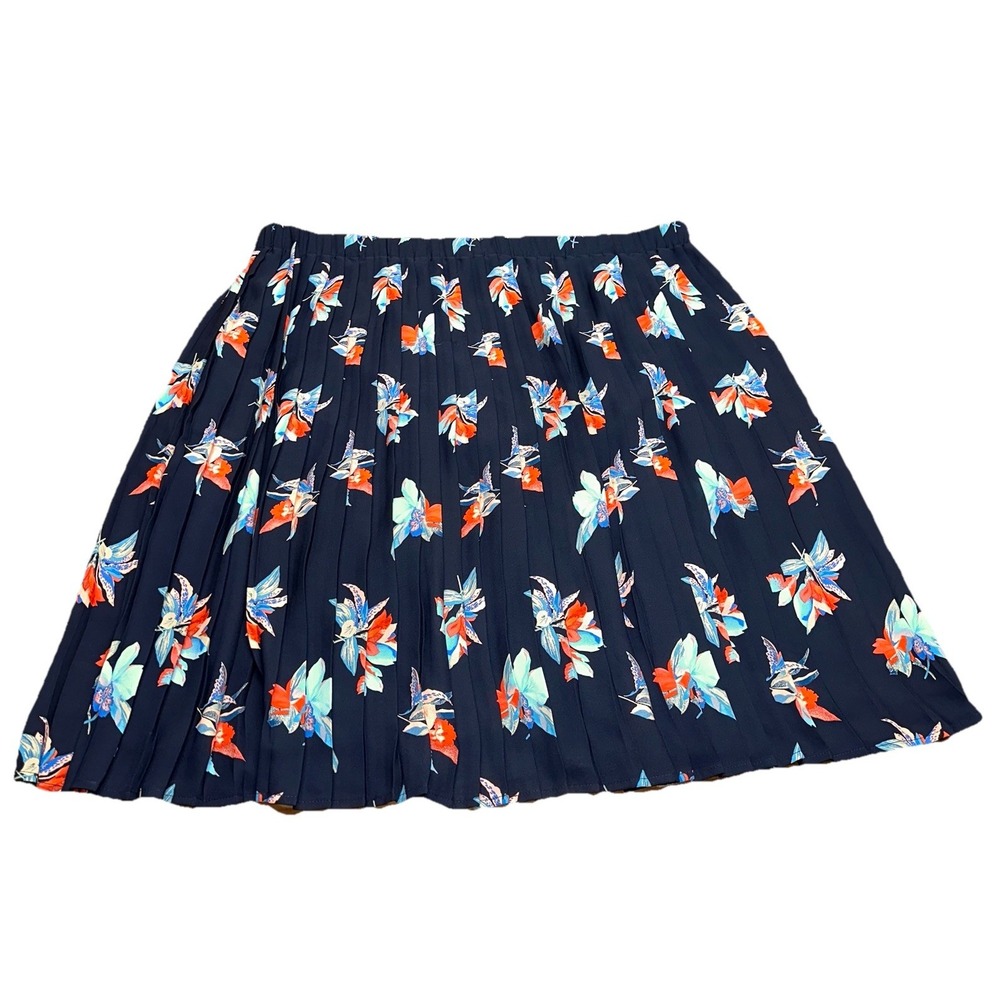 NWT Ava Viv Navy Floral Midi Knee Length Pleated Stretch Skirt Women Plus 2X $30